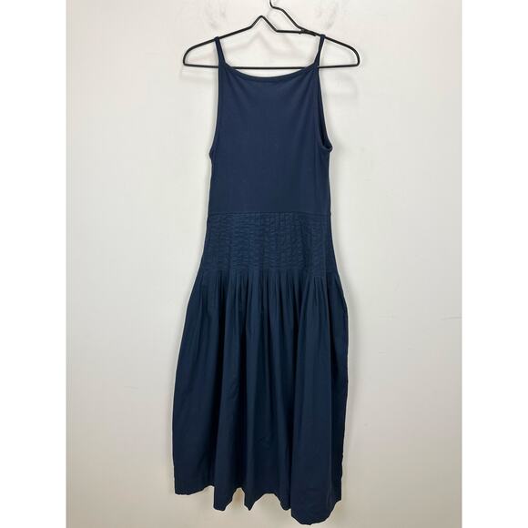 J.Crew Pintuck Mixy Dress Stretch Cotton Midi A line Minimalist Navy Small NWT - Picture 10 of 13